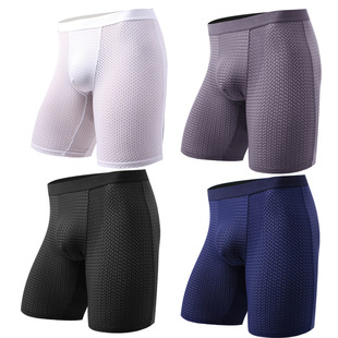 Men's Lengthened Ice Silk Panties Nylon Mesh Lengthened Anti-wear Legs Fat Guy Boxer Panties Spot