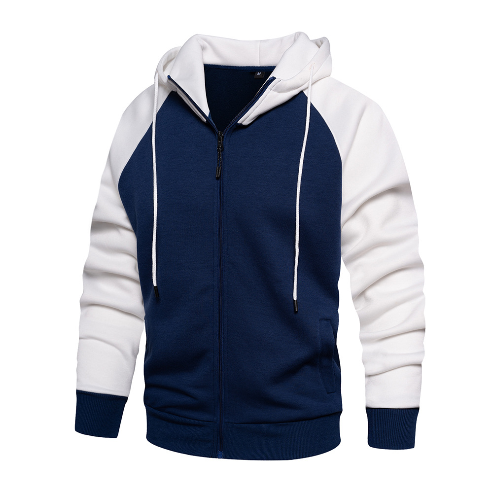 Cross-border autumn and winter New contrast zipper cardigan hooded sweater retro large size loose casual brushed jacket wholesale