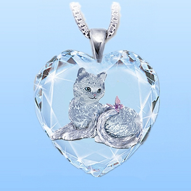 維航クロスボーダー新型水晶ハート型かわいい子猫蝶ペンダントネックレス動物ネックレス|undefined