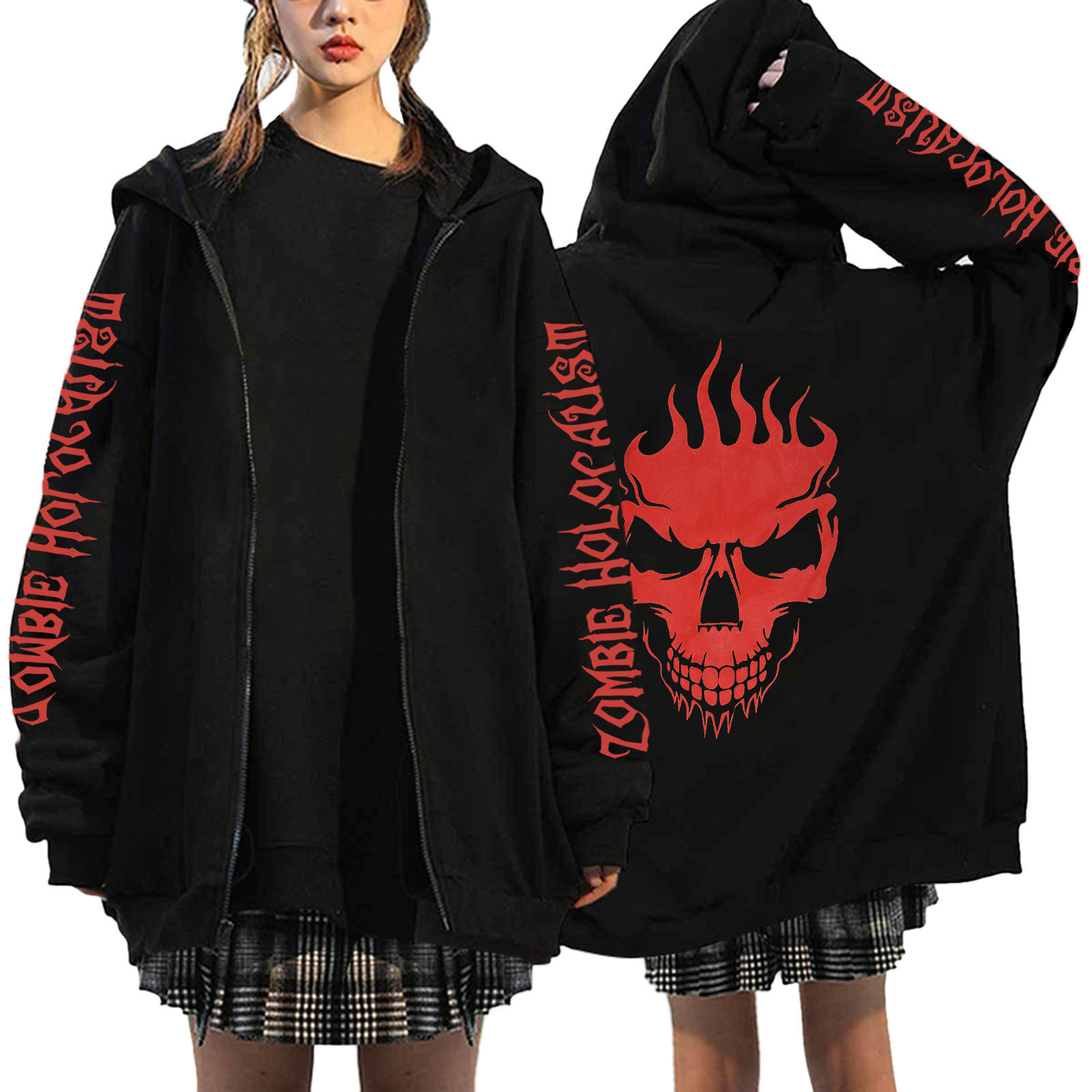 2021 European and American Diablo Style Sweatshirt Women's Hoodie Gothic Couple Hip-Hop Harajuku Large Size Zipper Sweatshirt