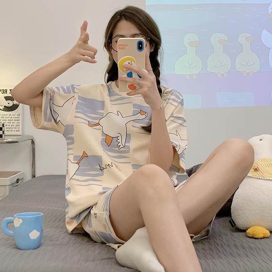 2023 new pajamas women's summer cute short-sleeved shorts plus size internet red style outdoor wear summer suit homewear