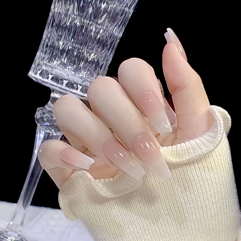 Wear nail nail patch finished wholesale long ballet nail powder tender simple gradient nail fake nail 24 pieces