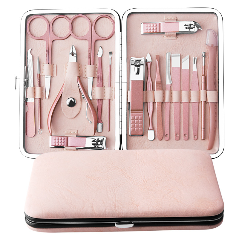 Spot stainless steel rose gold supplies 18-piece nail art manicure pedicure nail clippers nail clippers nail art set