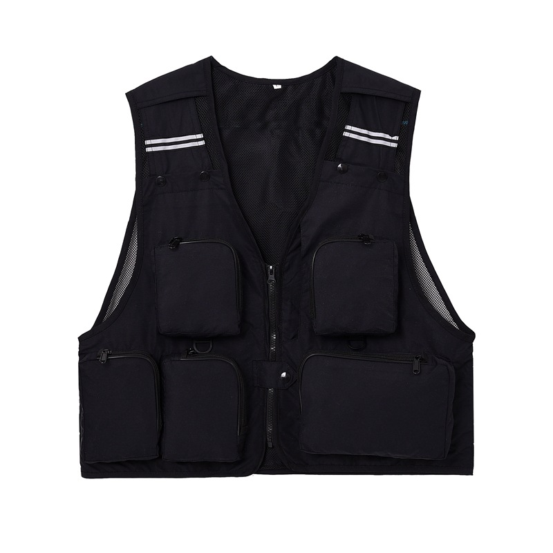 Outdoor multi-pocket photography vest fishing vest men's and women's vest wedding director advertising vest printed embroidered logo