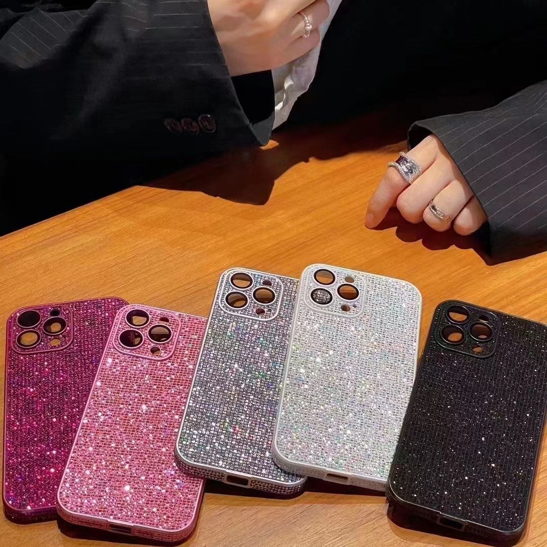 適用iPhone15PRO閃鑽手機殼蘋果14PRO鑲鑽護鏡全包13防摔保護殼12
