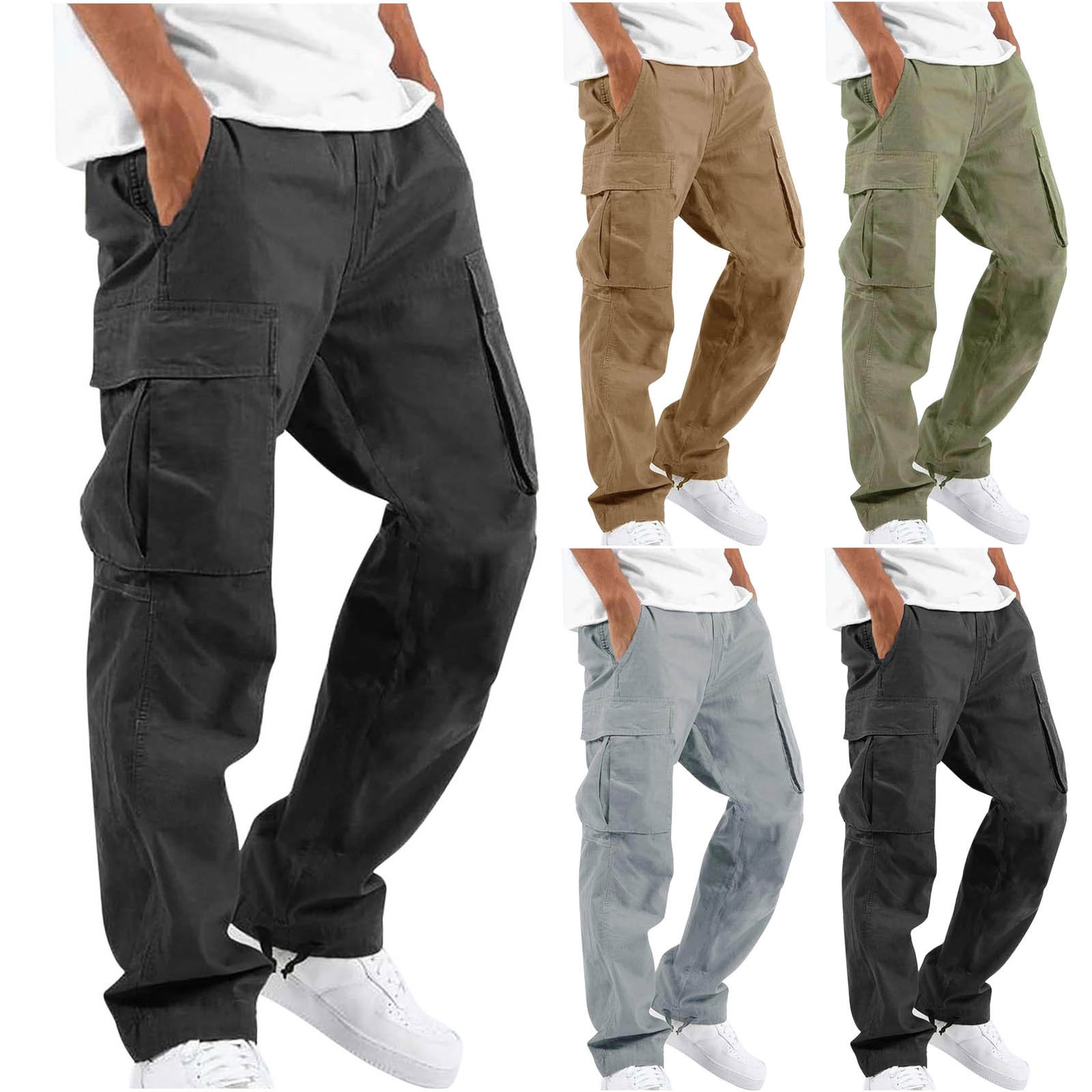 2022 Amazon Summer New Men's Cargo Pants European and American Independent Station Foreign Trade Drawstring Multi-Pocket Casual Pants