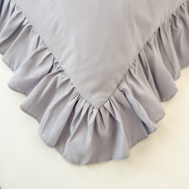 2025 factory direct Korean princess style solid color washed cotton ruffled pillowcase ins style pillowcase single product