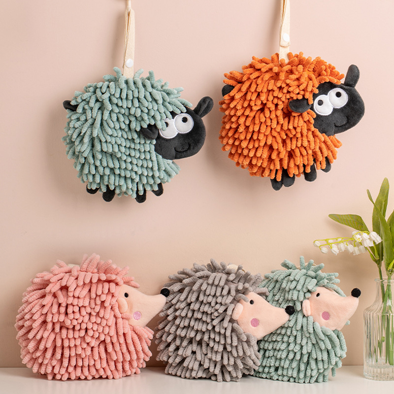 Cartoon animal chenille hand towel Kangle house hanging thickened absorbent hand ball hanging hand towel