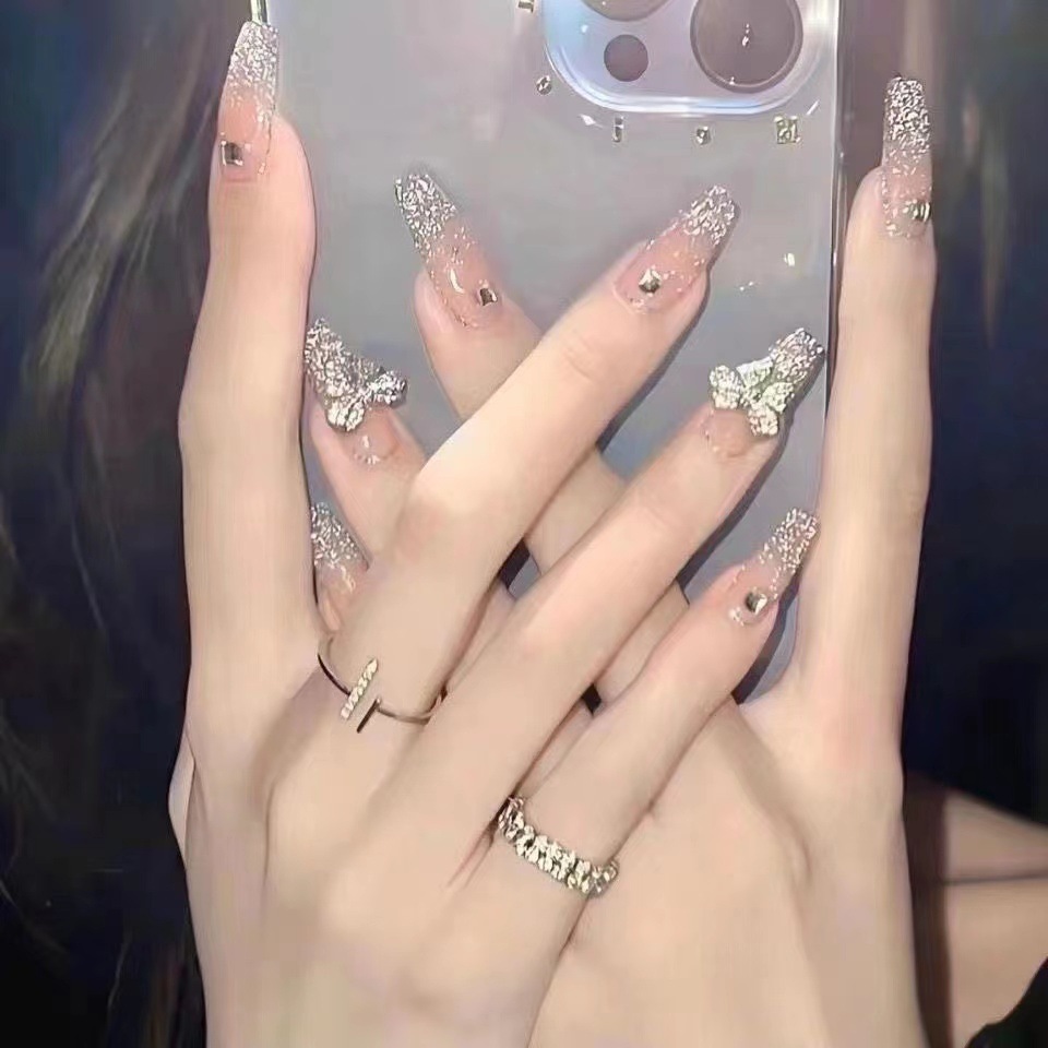 New three-dimensional phototherapy wholesale bow Flash blush French diamond hand-worn nail nail nail stickers
