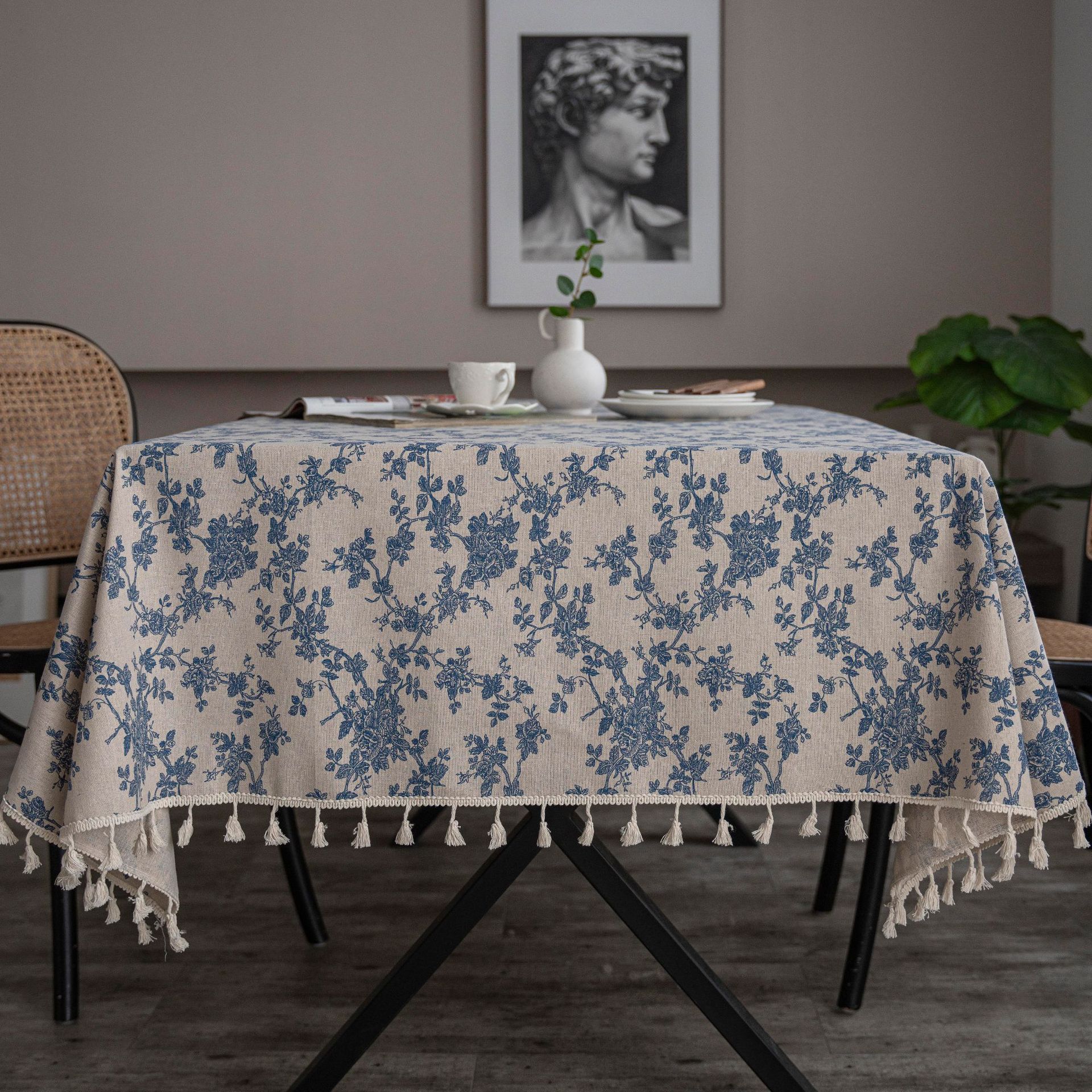Cloth dad cross-border retro cotton and linen printed table cloth tassel tablecloth household coffee table dustproof cover towel spot wholesale
