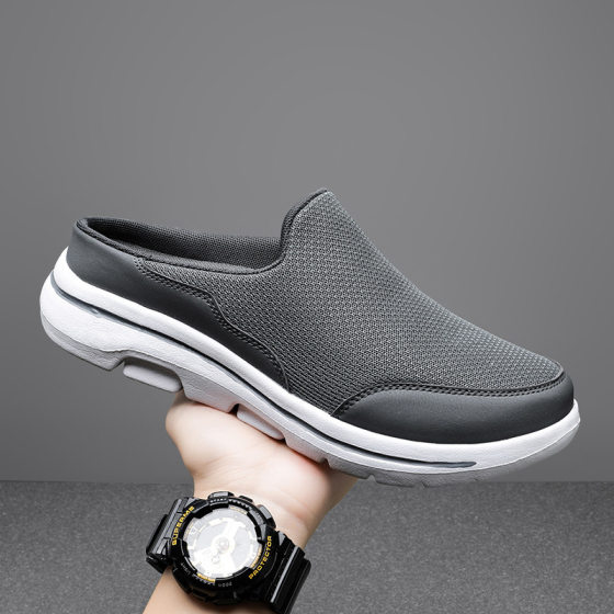 Cross-border New Large Size Casual Shoes Women's Shoes Half-support Single-layer Shoes Women's Flat Slip-on Mesh Breathable Sandals Without Heel