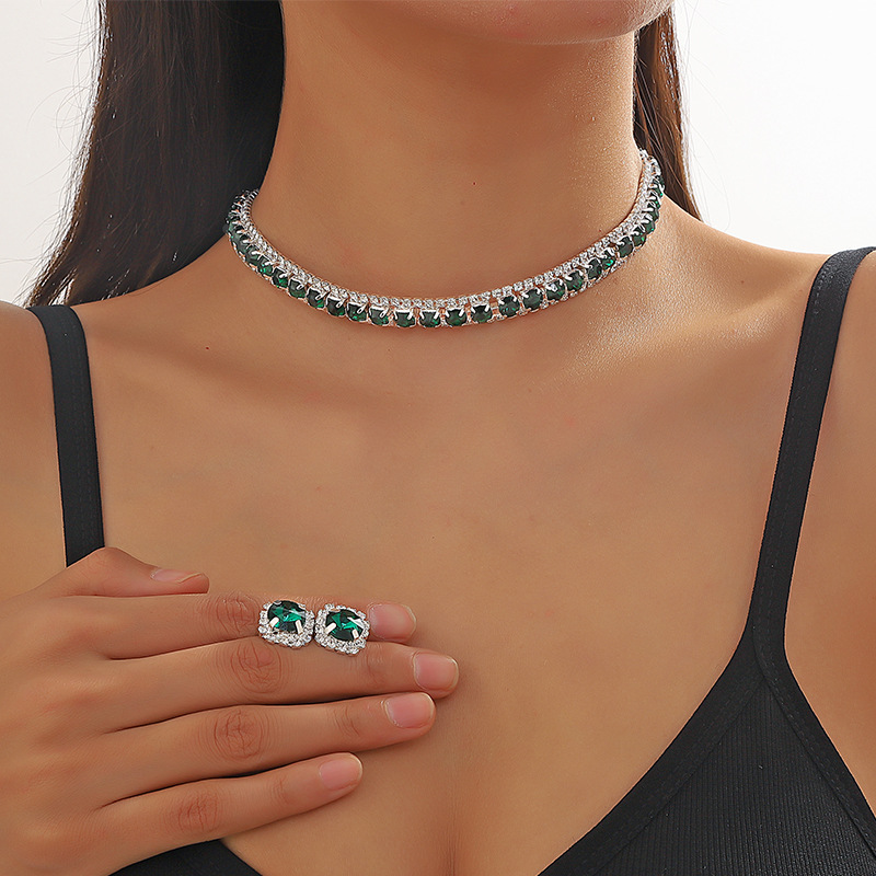 Cross-border supply of Europe and the United States popular green blue necklace necklace earrings two-piece set wedding dress accessories women
