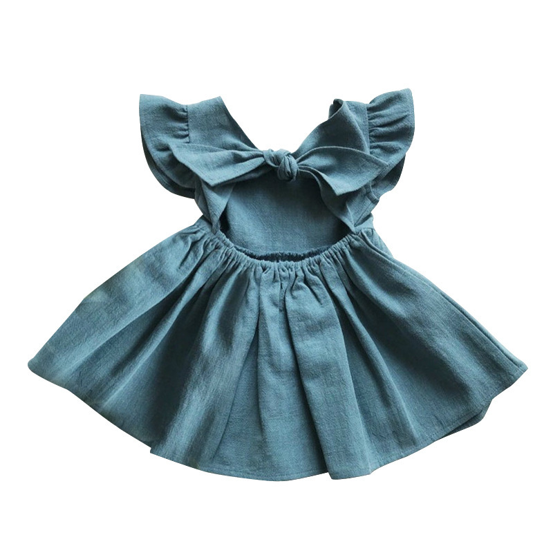 Cross-border Europe and the United States new girls dress baby cotton and linen solid color bow princess tutu skirt children's children's clothing