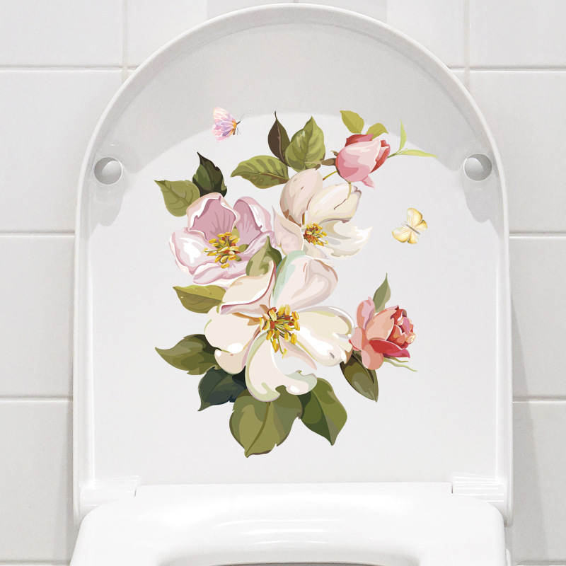 Toilet stickers Cartoon creative flower toilet lid waterproof self-adhesive toilet stickers decorative bathroom toilet stickers
