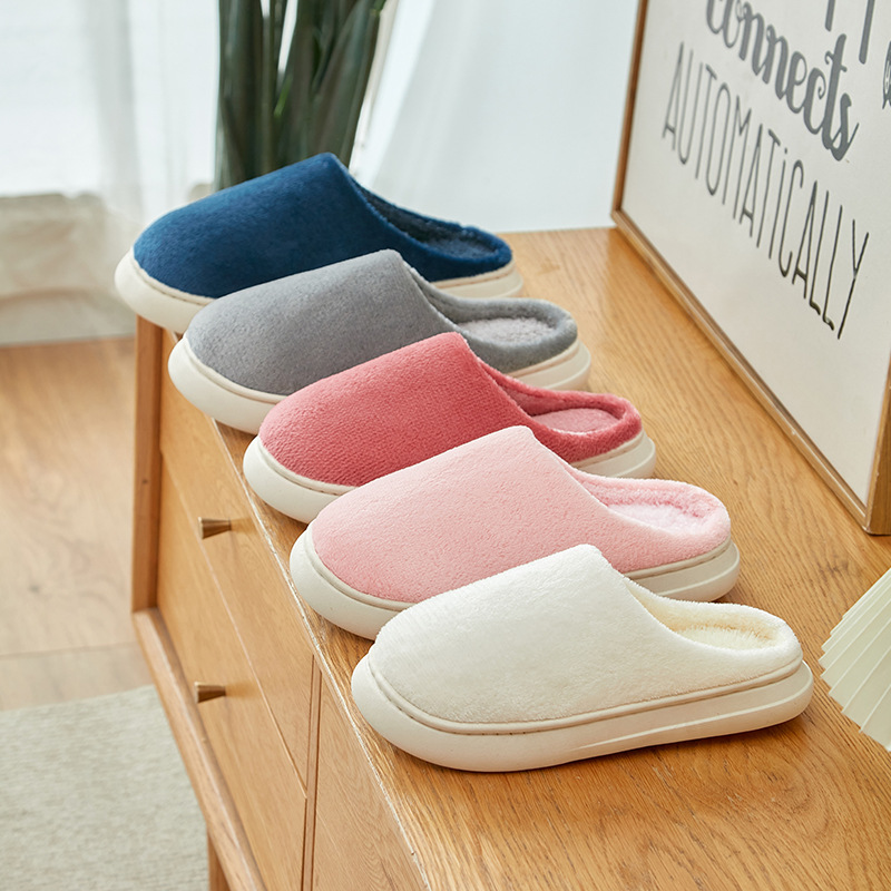 Thick bottom winter solid color couple flannel cotton slippers home indoor warm and comfortable month cotton sops wholesale