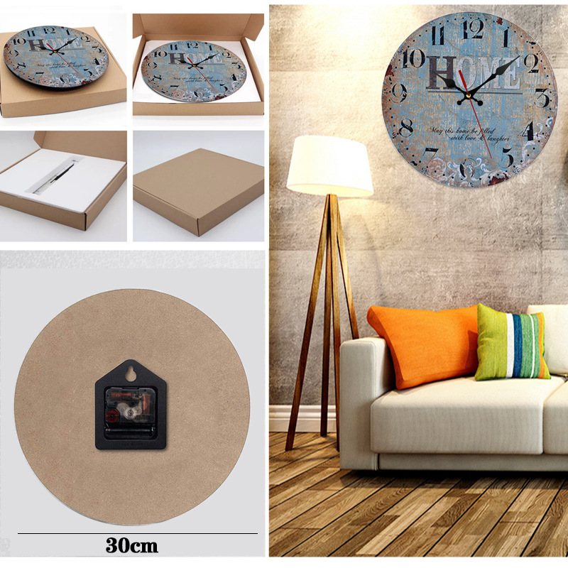 Cross-border hot-selling retro wall clock a European simple wooden wall clock 12 inch clock wholesale