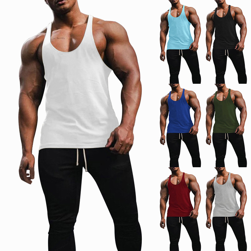 Cross-border AliExpress Men's Vest Breathable Slim Solid Color Summer Youth Sports Fitness Hurdle Sleeveless Base Shirt