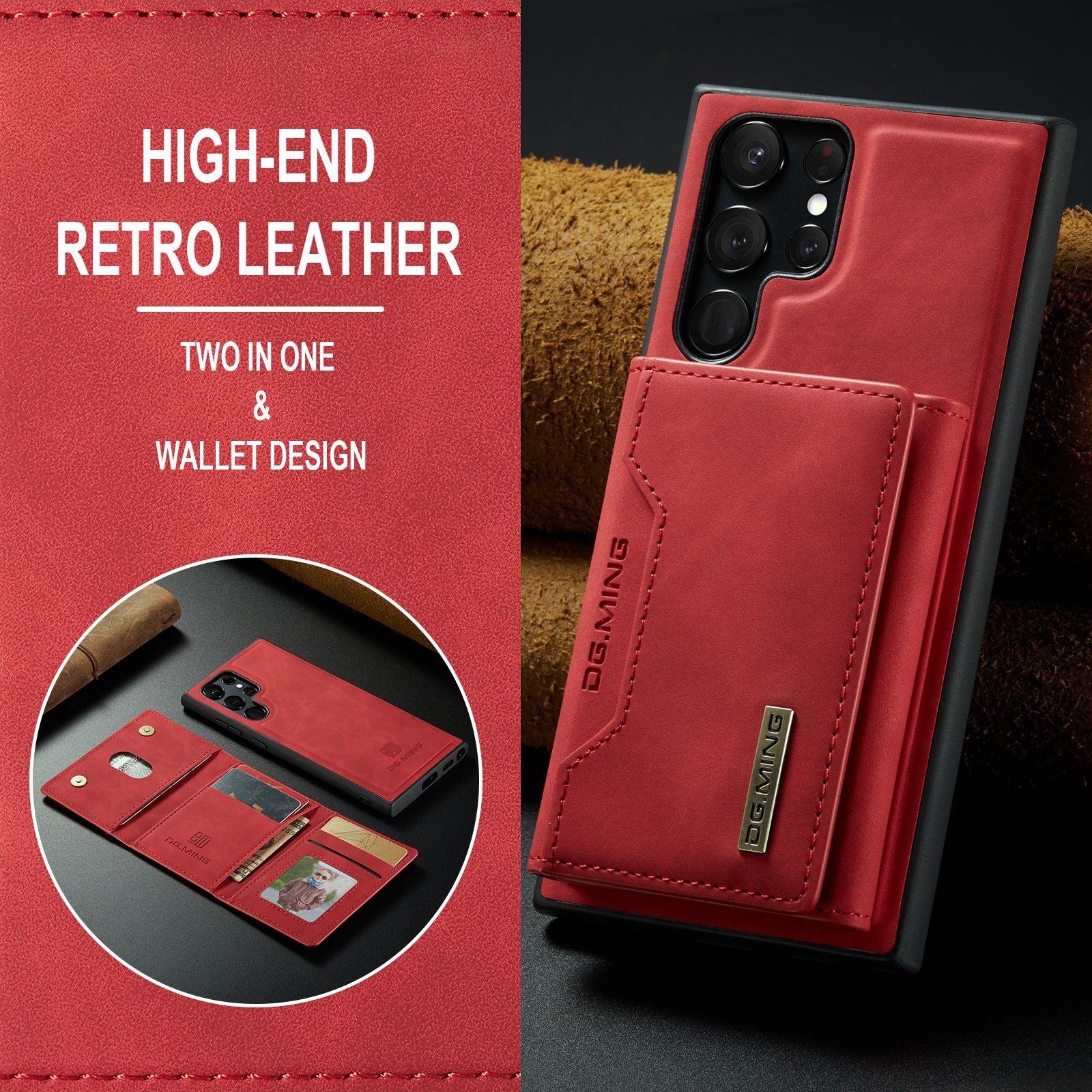 M2 for Samsung S23 Ultra Triple Magnetic Card Case S22 Ultra Retro Wallet Phone Case_voghion.com