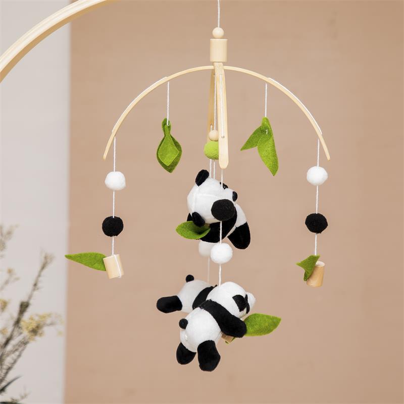 Newborn Wooden Cross Bed Bell Baby Bedside Comfort Rattle Exercise Hand-eye Coordination Bamboo Panda Bed Bell