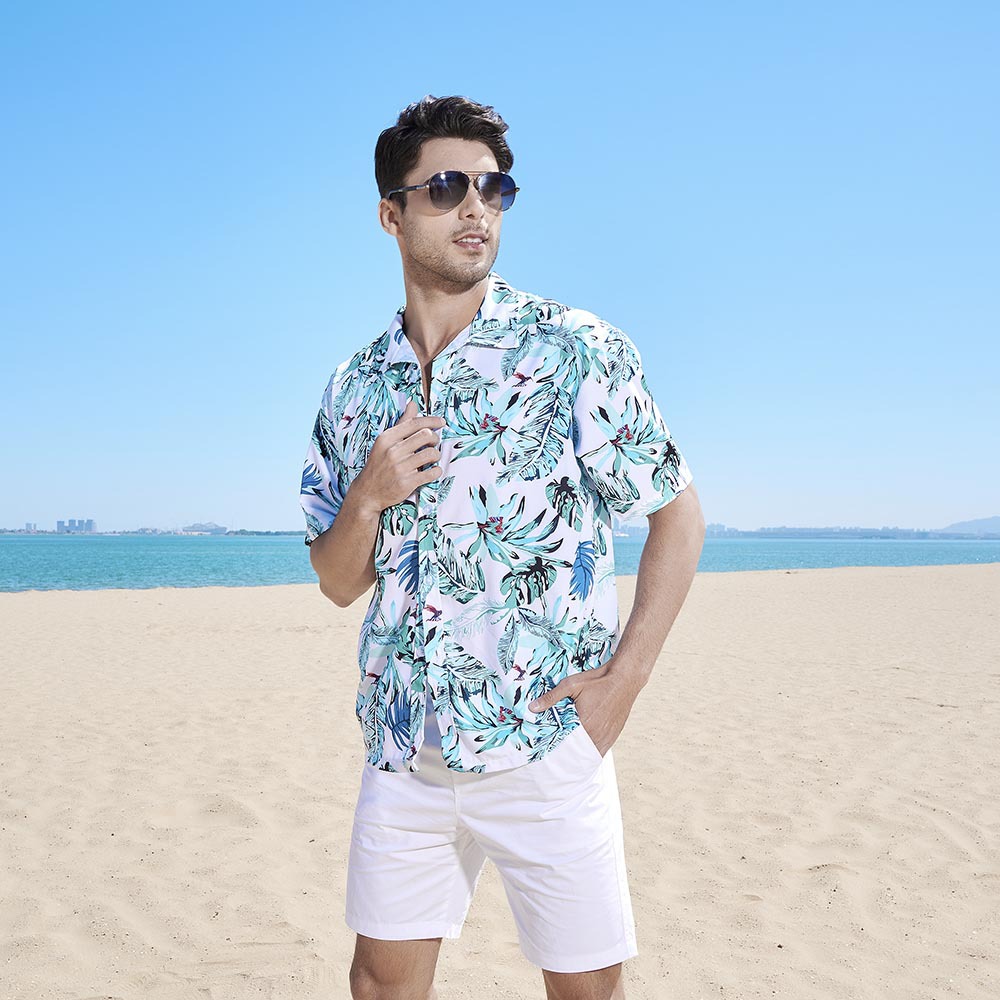 Short-sleeved Shirt Men's Summer Loose Beach Flower Shirt Hawaii Seaside Vacation Travel Long-sleeved Top Fashionable Clothes
