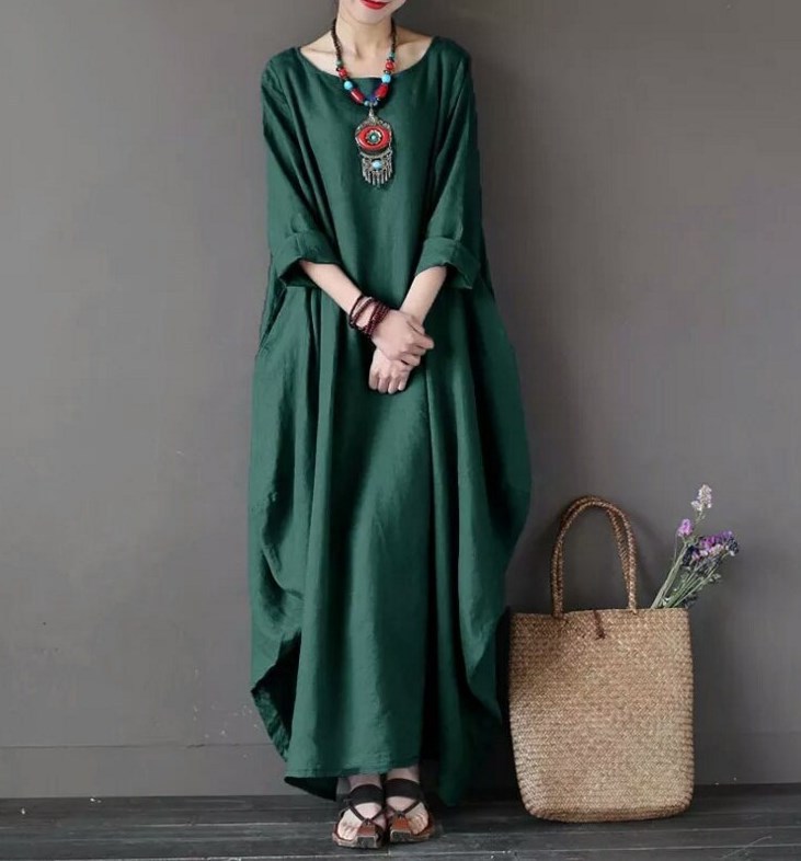 2024 Spring and Summer New Amazon AliExpress wish Artistic Loose Large Size Cotton and Linen Dress