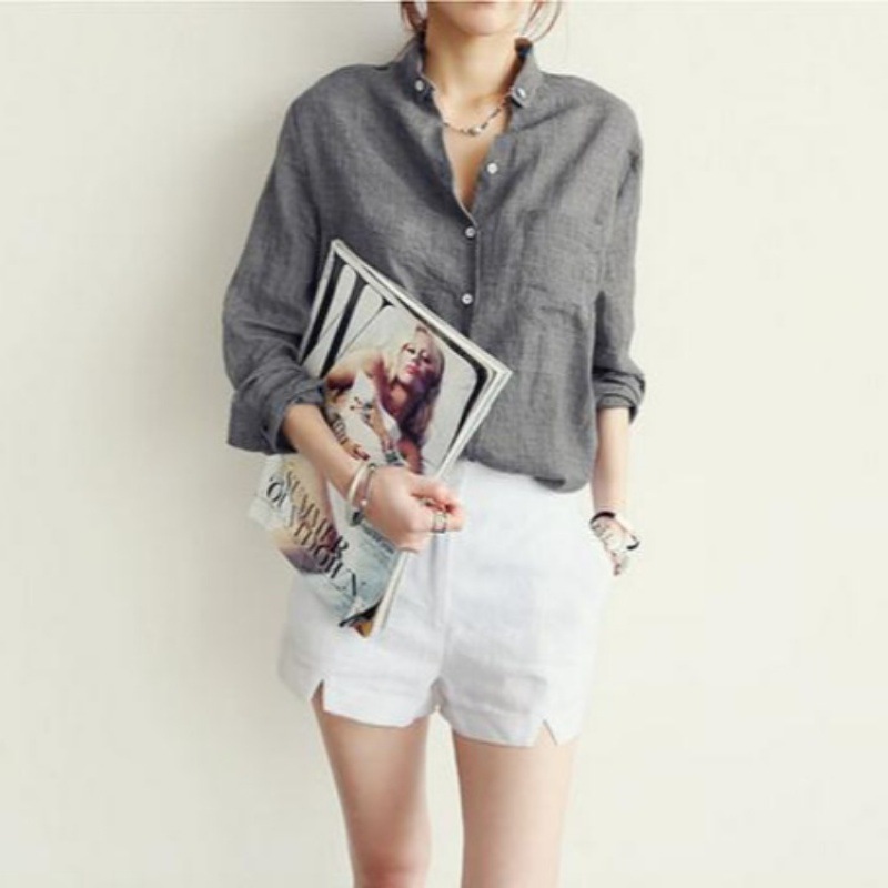 Women's new women's fashion casual cotton linen shirt women's long sleeve loose thin sun protection clothing