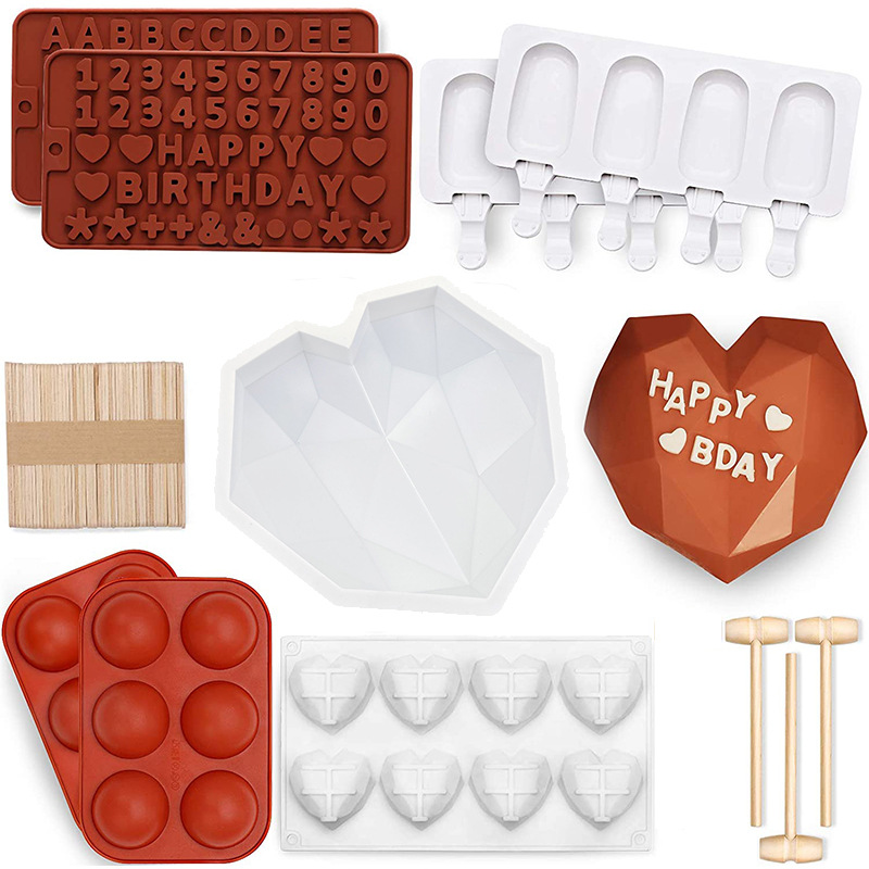 Cross-border Hot Sale Big Love Diamond Heart Shape Cake Silicone Mold DIY Chocolate Birthday Cake Baking Mold