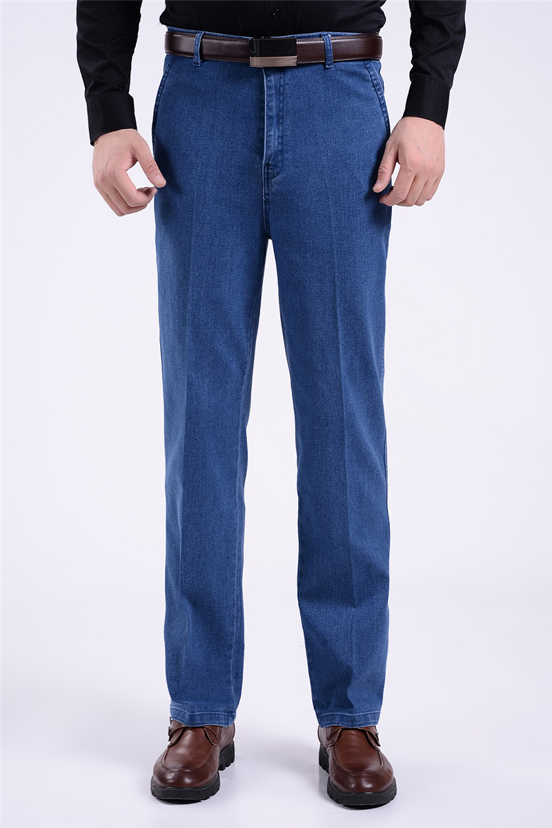 Spring and Autumn middle-aged and elderly men's jeans high waist stretch plus size straight pants men's autumn and winter loose jeans wholesale