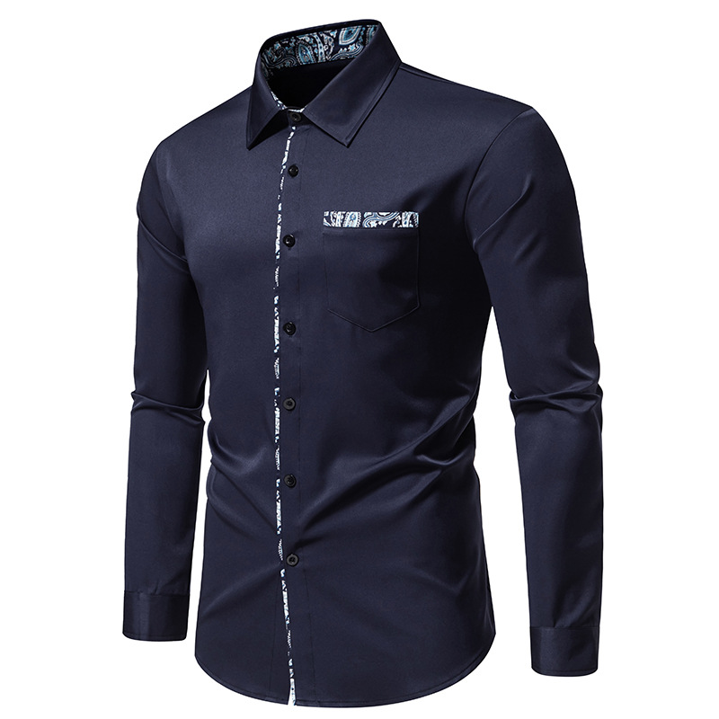 Amazon new men's triangle collar cashew flower color matching long sleeve shirt A355