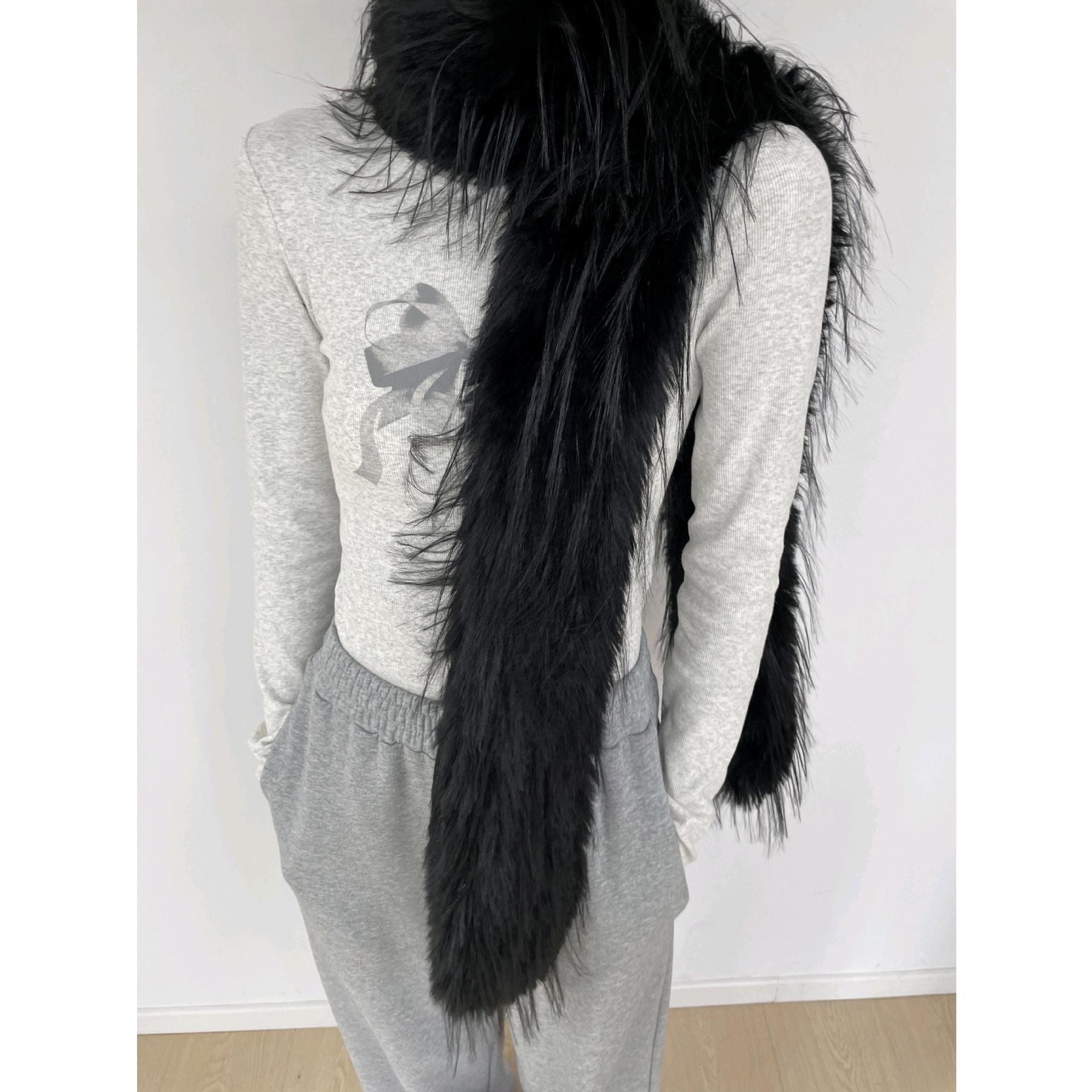 24 New Style Personality Spice Girl Long Mao Mao Scarf Imitation Mink Hair Thickened Soft Waxy Warm Plush Solid Color Wool Neck