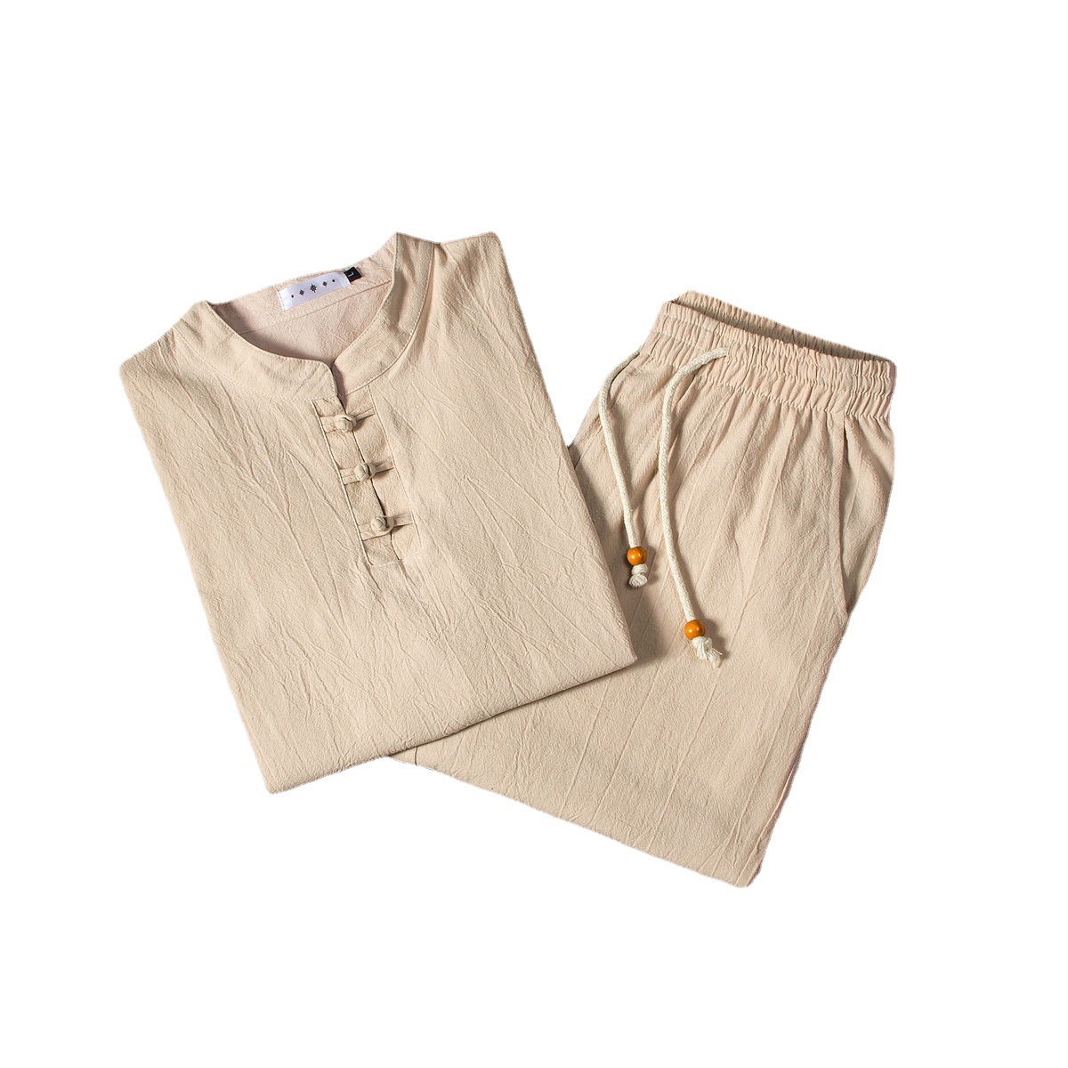 Spring and Autumn New Chinese Style Men's Solid Color Cotton and Linen Long-sleeved Pants Set Men's Large Size Loose Fashionable Two-piece Set