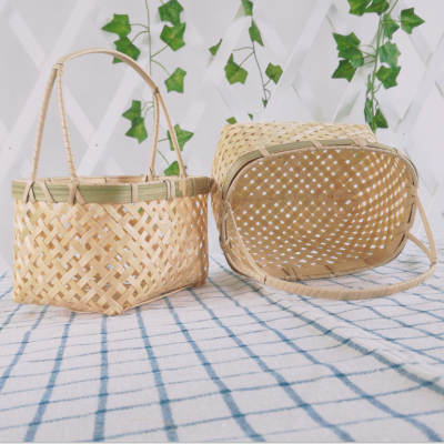 Bamboo weaving small portable strawberry mulberry fruit blue kindergarten weaving DIY material flower arrangement decoration small bamboo basket