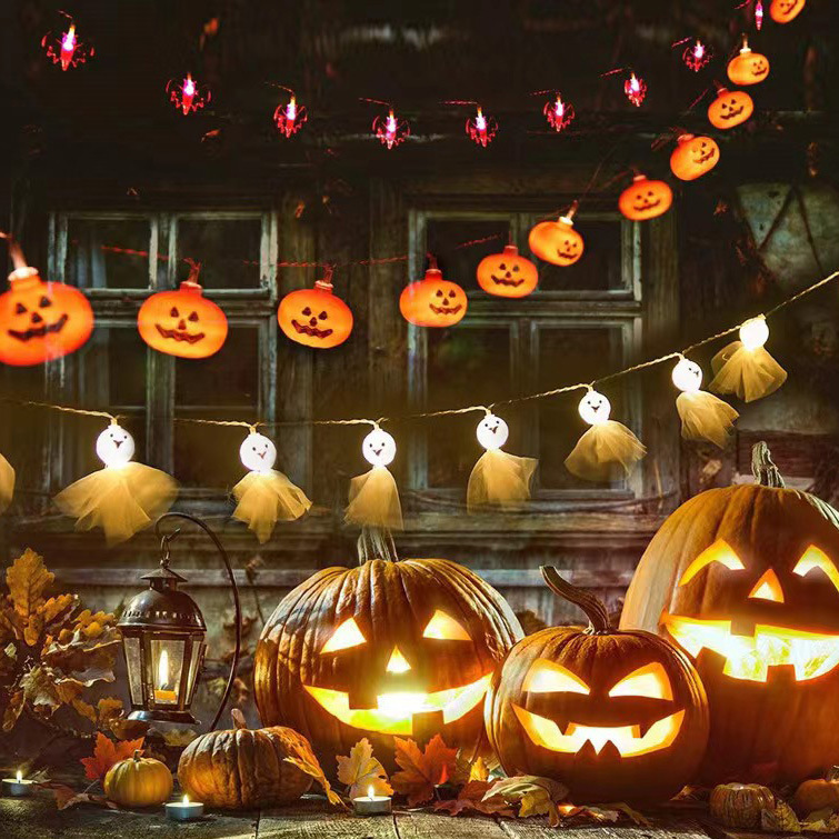 Colored lights cross-border pumpkin light string ghost ghost festival party Halloween String Light layout scene bat decoration String Light