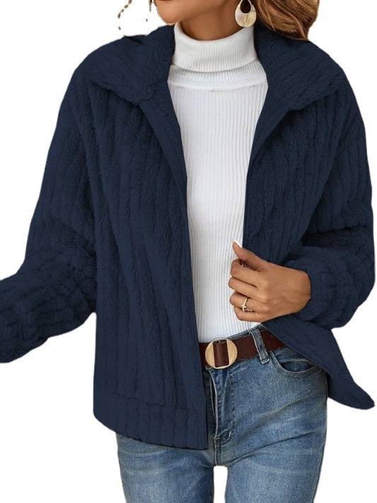 Amazon Europe and the United States cross-border women's wear 2023 autumn and winter new pit hair plush cardigan lapel short coat