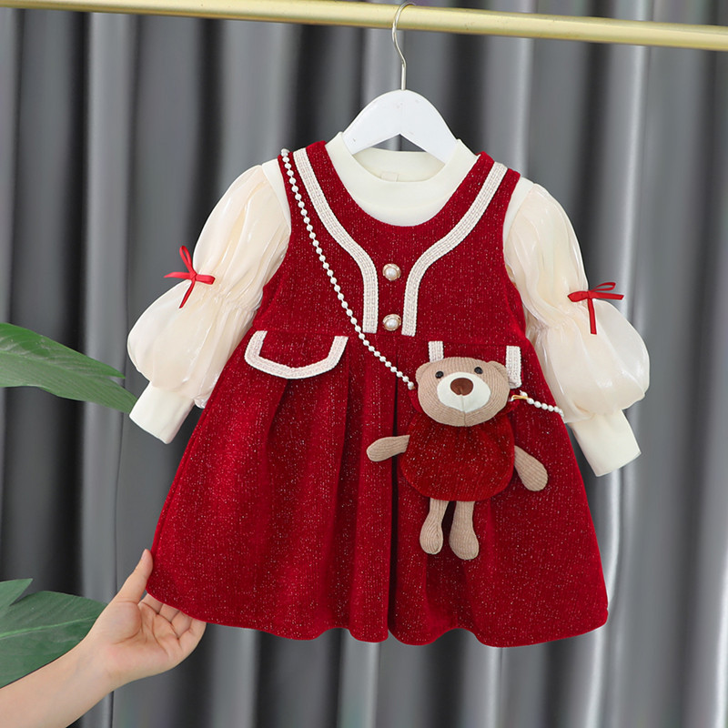 Children's winter western style one-year-old dress baby autumn and winter fashionable Korean style dress girls' winter princess dress delivery