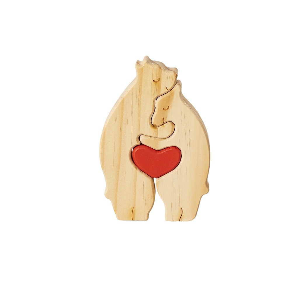 Amazon wooden puzzle mother and child bear too strong crafts bear hug decoration family diy Mother's Day gift