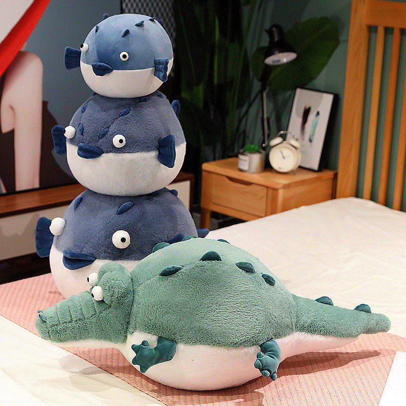 Internet celebrity cute round pufferfish plush toy doll ugly fat crocodile doll doll children's pillow girl