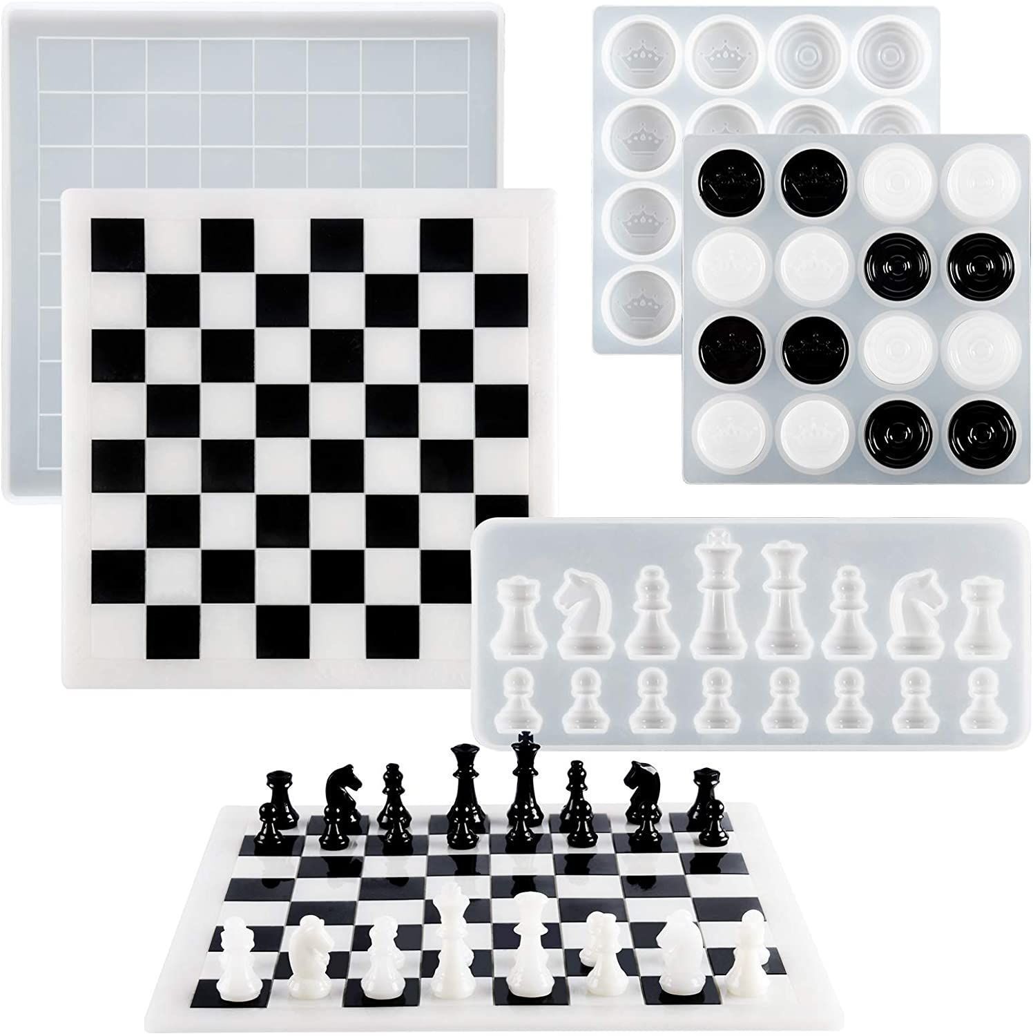 diy drop glue international chess checkers board pieces epoxy resin mirror silicone mold