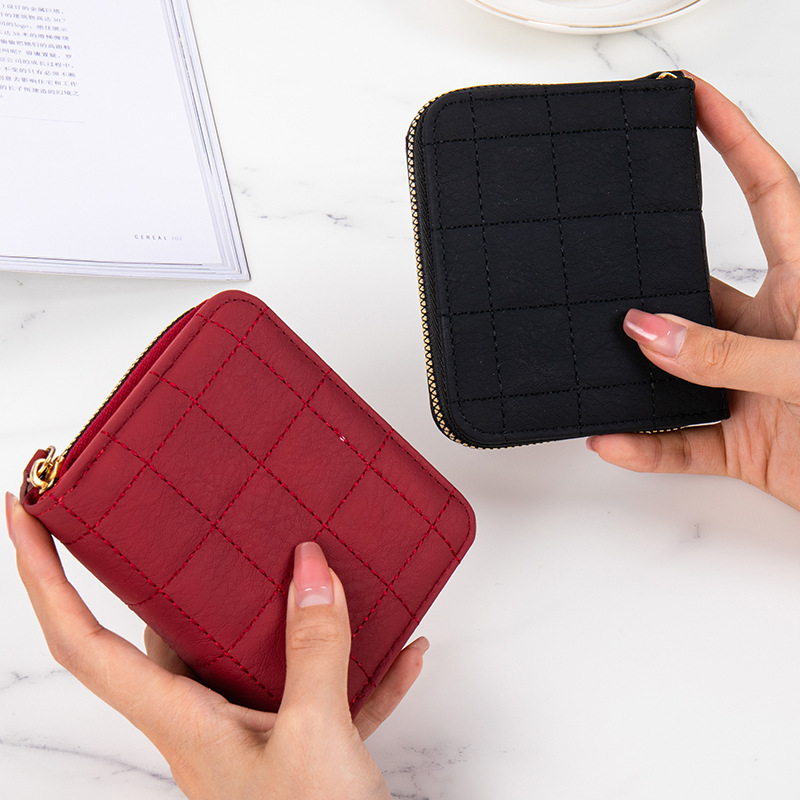 Korean Women's Wallet Short Women's New Cross-border Zipper Plain Color Simple Embroidered Student Foreign Trade Tofu Small Wallet