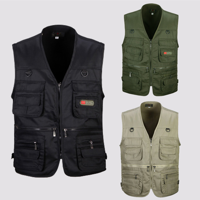 Factory wholesale outdoor multi-pocket vest male fishing reporter photography tactical vest printed LOGO three friends vest