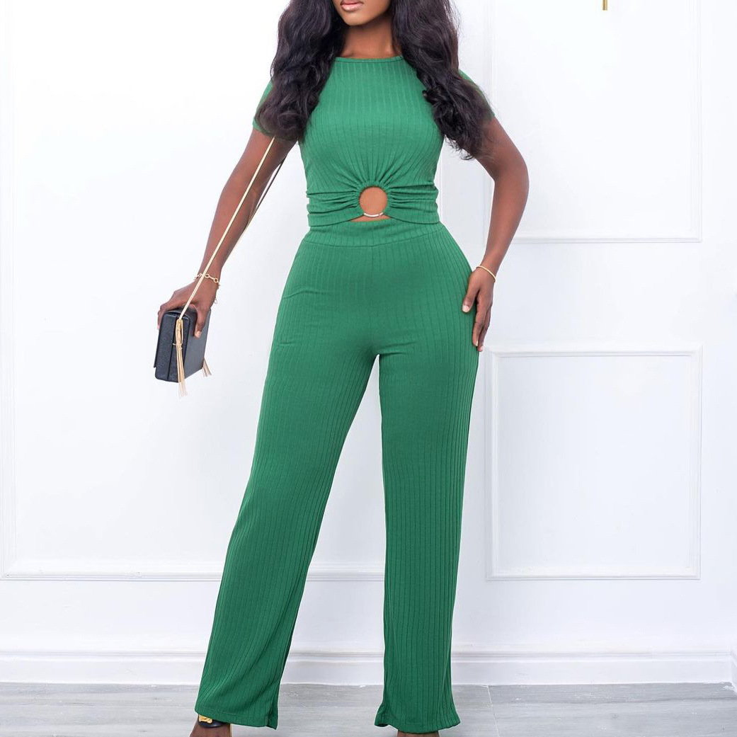 D277 cross-border source Amazon 2022 summer new solid color pit casual fashion suit Europe and the United States two-piece suit