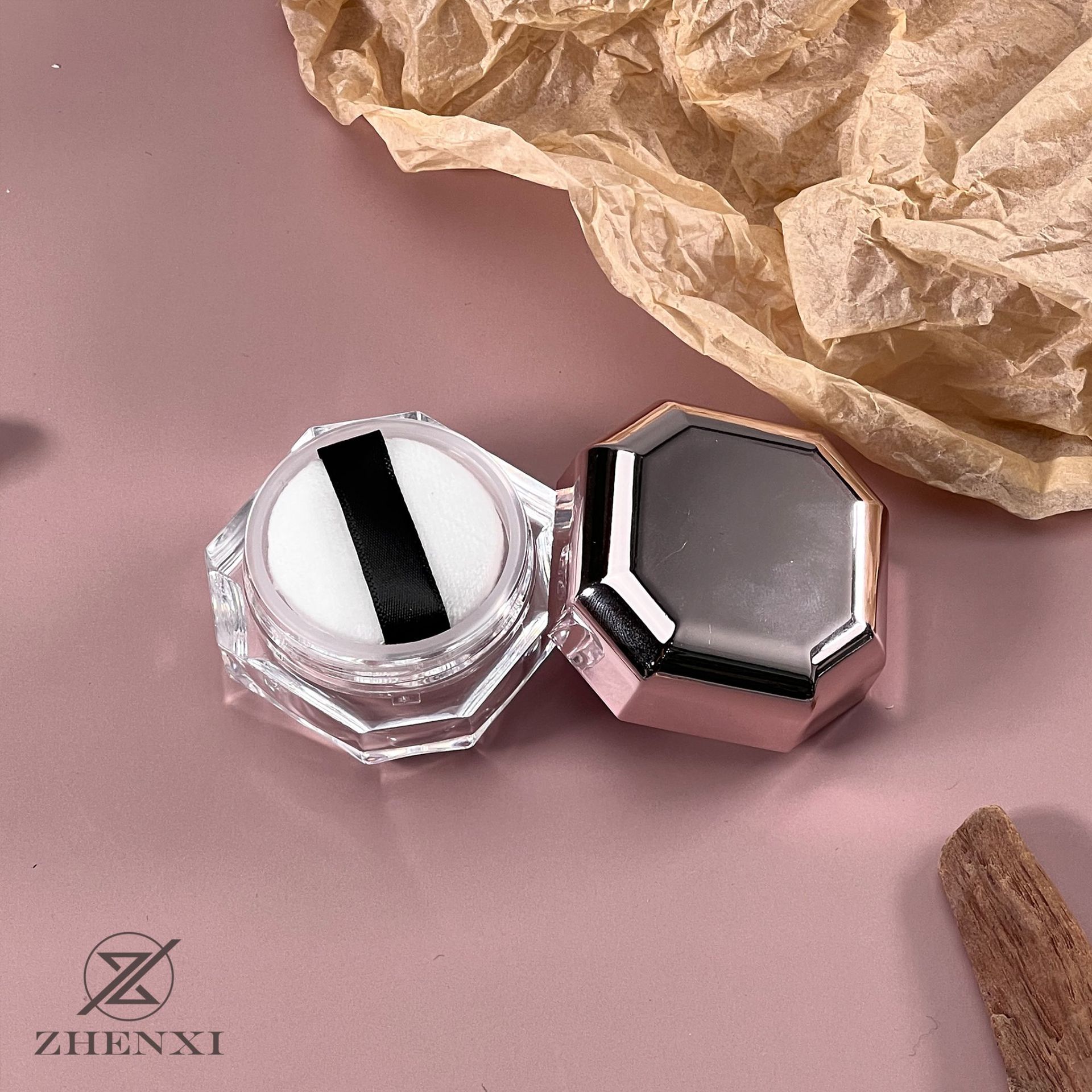 (Spot) Rihanna small star anise rose gold transparent powder powder powder box portable sample with powder puff sub-box