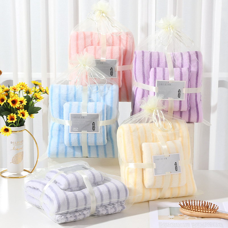 New Style Quality Narrow Strip Towel Bath Towel Set Coral Fleece Beach Towel Absorbent Home Daily Gift Welfare