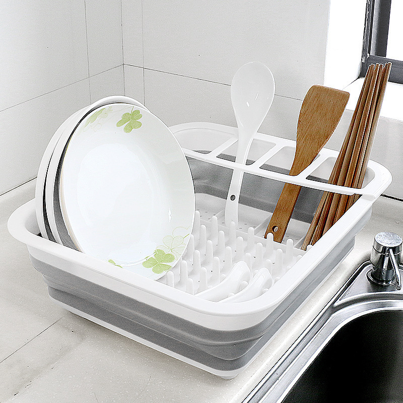 Multi-functional Household Plastic Folding Bowl and Chopsticks Tableware Storage Rack Vegetable Washing Drain Basket Kitchen Storage Rack Drain Bowl Rack