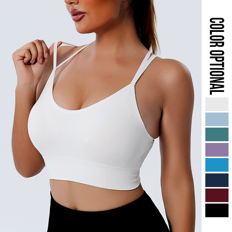 European and American quick-drying breathable seamless yoga bra elastic strap sports underwear women's one-piece cross fitness beauty back