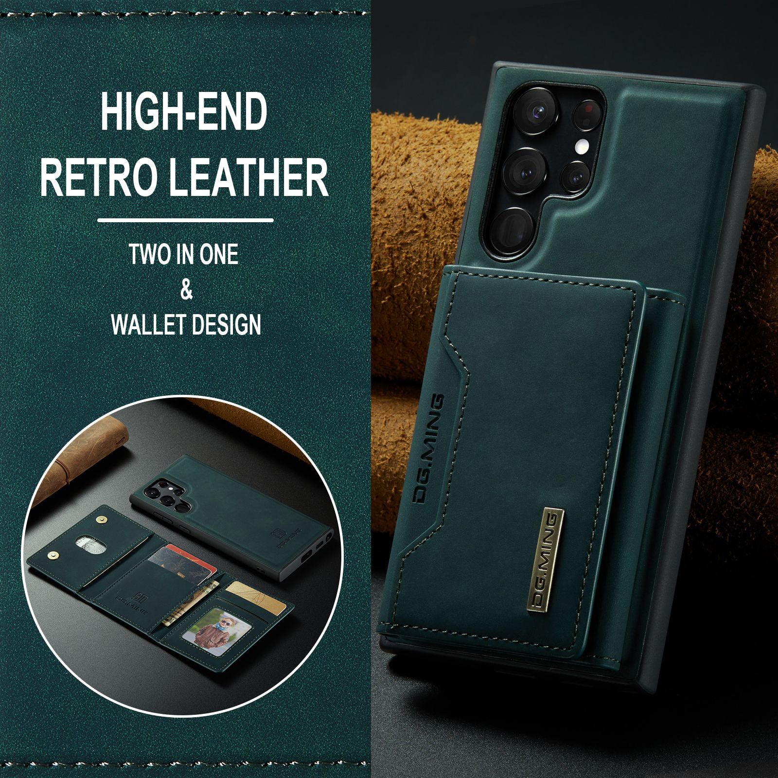 M2 for Samsung S23 Ultra Triple Magnetic Card Case S22 Ultra Retro Wallet Phone Case_voghion.com