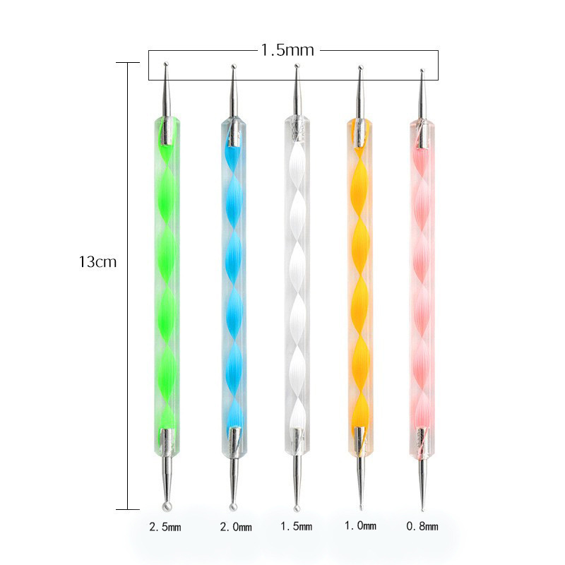 Factory spot nail pen set 5 acrylic double-head drill pen screw rod set point flower needle stick drill pen