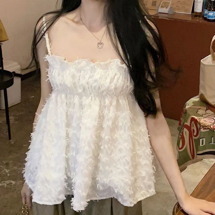 Sexy retro tassel suspender women's summer new Korean style vest sweet slim hot girl sleeveless top