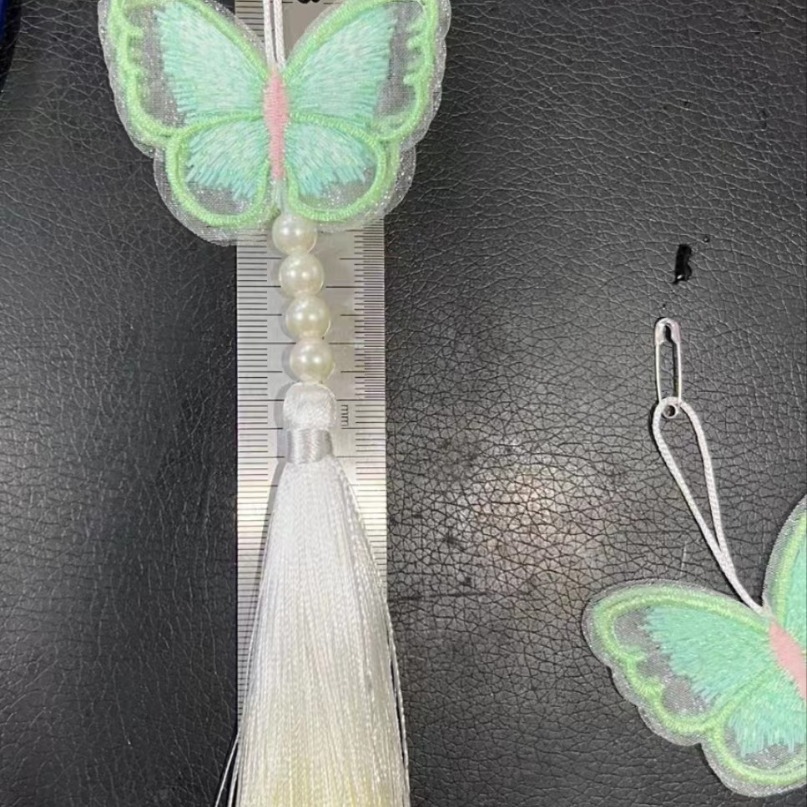 Chinese Style Double-Sided Embroidery Butterfly Tassel Small Spike Hanfu Folding Fan Children's Wear Pendant Accessories
