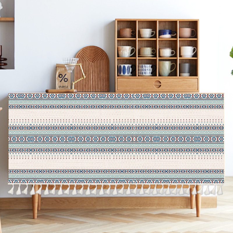 Ethnic Style Miscellaneous Shelf Ugly Covering Curtain Cabinet Wardrobe Simple Stripe Covering Dustproof Cloth Curtain Self-adhesive Short Curtain Velcro